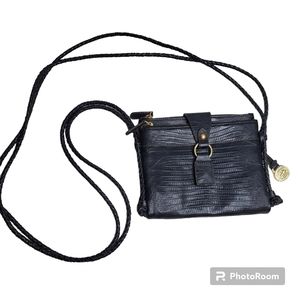 Brahmin mojioto lizard leather black crossbody bag braided strap 8x7